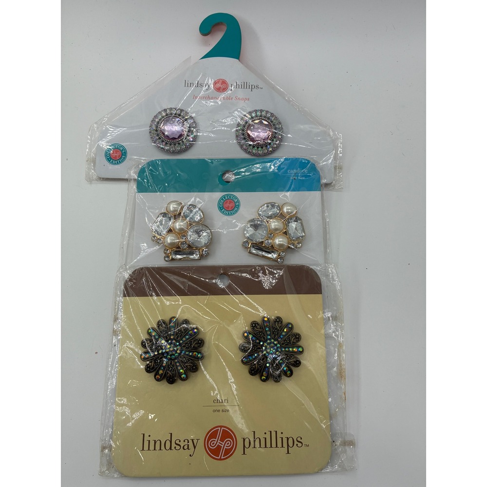 Lindsay Phillips Interchangeable Snaps Bundle Justina Candice Chari 3 Pairs NEW